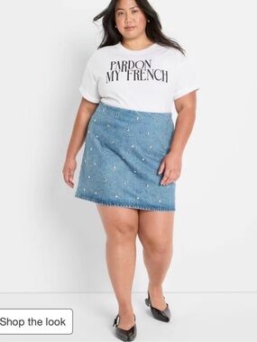 Embellished Light Blue Denim Mini Skirt